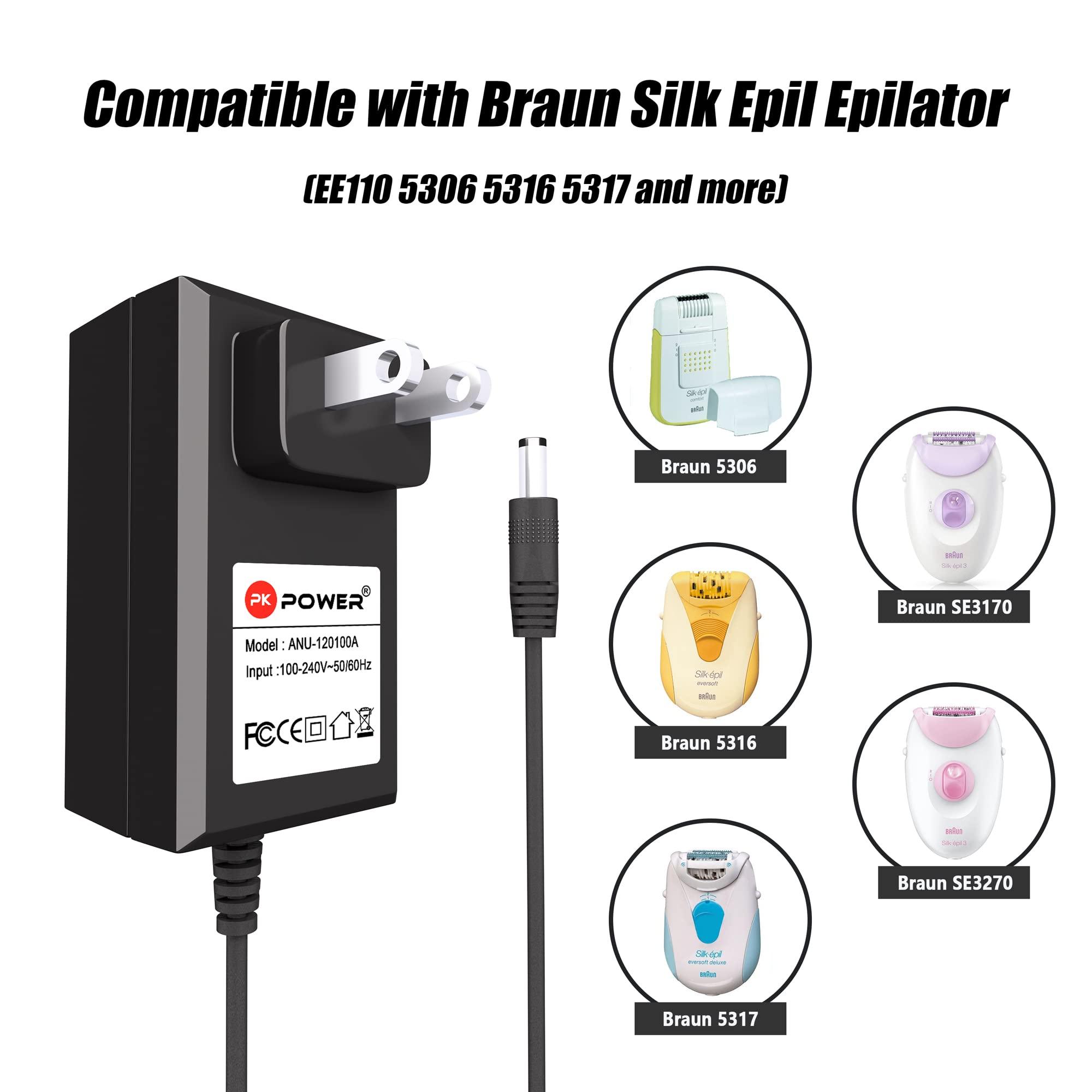 PKPOWER PKPOWER AC Adapter for Braun Silk Epil Lady Shaver Epilator EE110 5306 5316 5317, Power Supply for Braun Silk Epil 3 Perfection SE3170 SE3270 Pl-41-77 V-3 PI-41-77 V-3