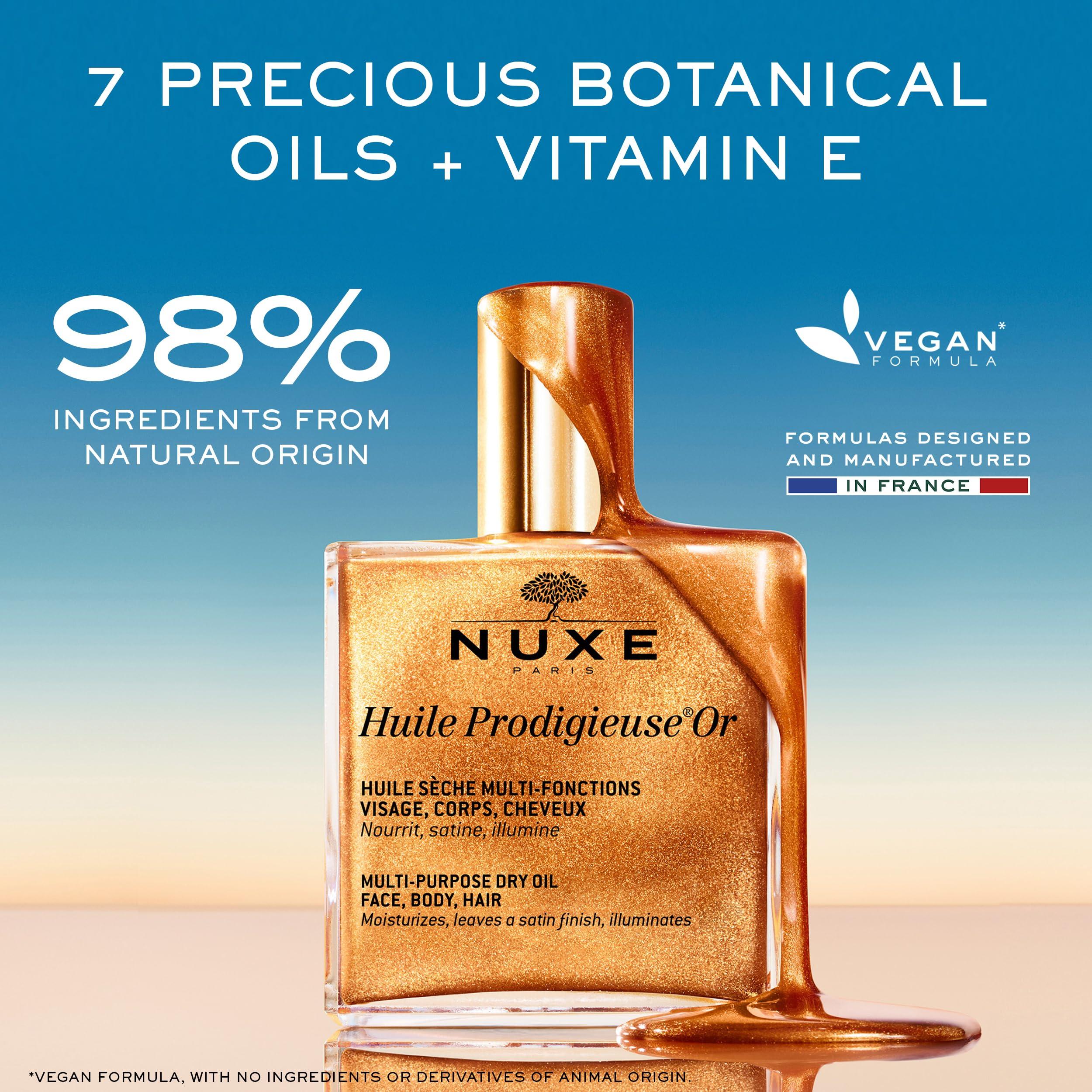 Nuxe Nuxe Huile Prodigieuse Shimmer Multi-Purpose Dry Oil - Luxurious Radiant Glow and Hydration for Face, Body & Hair, 3.3 Fl Oz