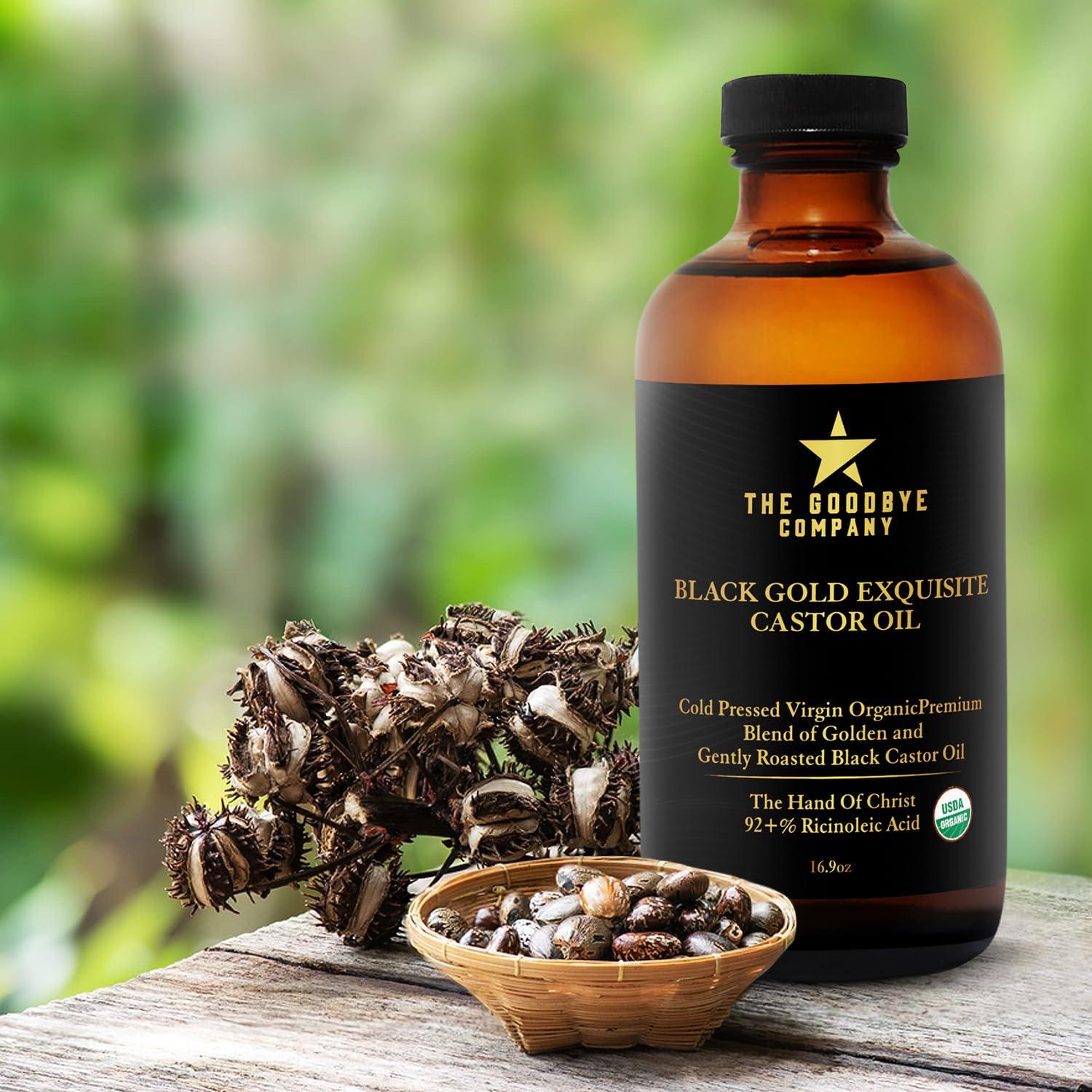 The Goodbye Company The Goodbye Company Jamaican Black & Gold Castor Oil Blend  USDA Organic, Cold-Pressed & Unrefined  Pure Hexane-Free Oil for Hair, Skin, Body, Eyelashes & Eyebrows