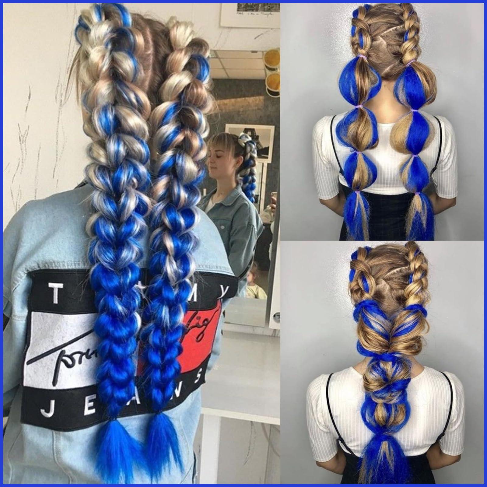 yuzshuooxin Blue Pre Stretched Braiding Hair 30 Inch Braiding Hair 2 Packs Pre Feathered Hair Extensions Yaki Texture Braids Hair Easy to Use