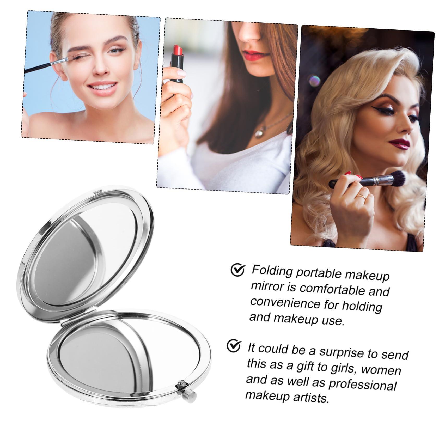 LALAFINA LALAFINA 1pc Bling Compact Mirror Pocket Rhinestone Makeup Mirror Double-Sided Cosmetic Mirror Round Folding Mirror for Women Travel Daily Use, White