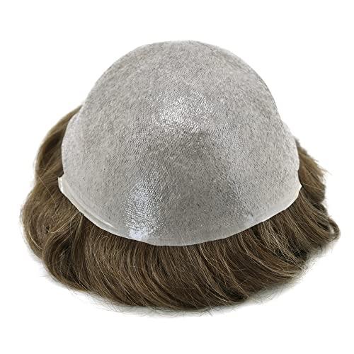 Generic Hair System For Men 0.06mm Ultra Thin Skin V-looped Human Hair Mens Toupee Natural Hairline Mens Hair Replacement System Ultralight Hair System8\"x10\"#5 Medium Light Brown-90% Density