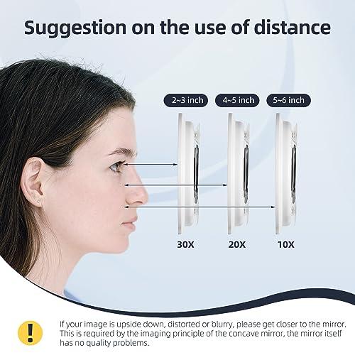 Suupvaor 6inch 30X Magnifying Mirror with Stand & Suction Cups, Large Travel Magnified Mirror 30 x High Magnification Makeup Mirror for Handheld Table Wall-Mounted Use, 30x Travel Magnifying Mirror & Tweezers