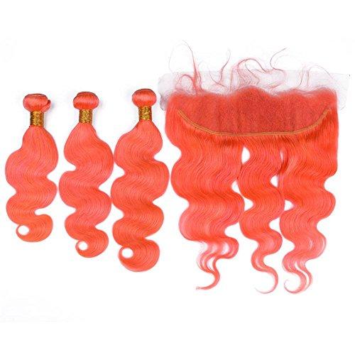 Tony beauty hair Tony Beauty Hair Indian Virgin Hair Wefts Pure Orange with Ear to Ear Frontal Body Wave Wavy Orange Human Hair Weaves 3 Bundle Deals with 13x4 Lace Frontal Closure 4Pcs Lot (10 10 10+10)