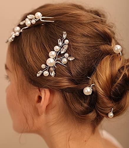 BERYUAN BERYUAN Bridal Rhinestone Pearl Hair Pin Set Women Crystal Silver Wedding Hair Accessory Gift for Her Party Headpiece for Bride Bridesmaid Girls ?7 pcs) (Silver)