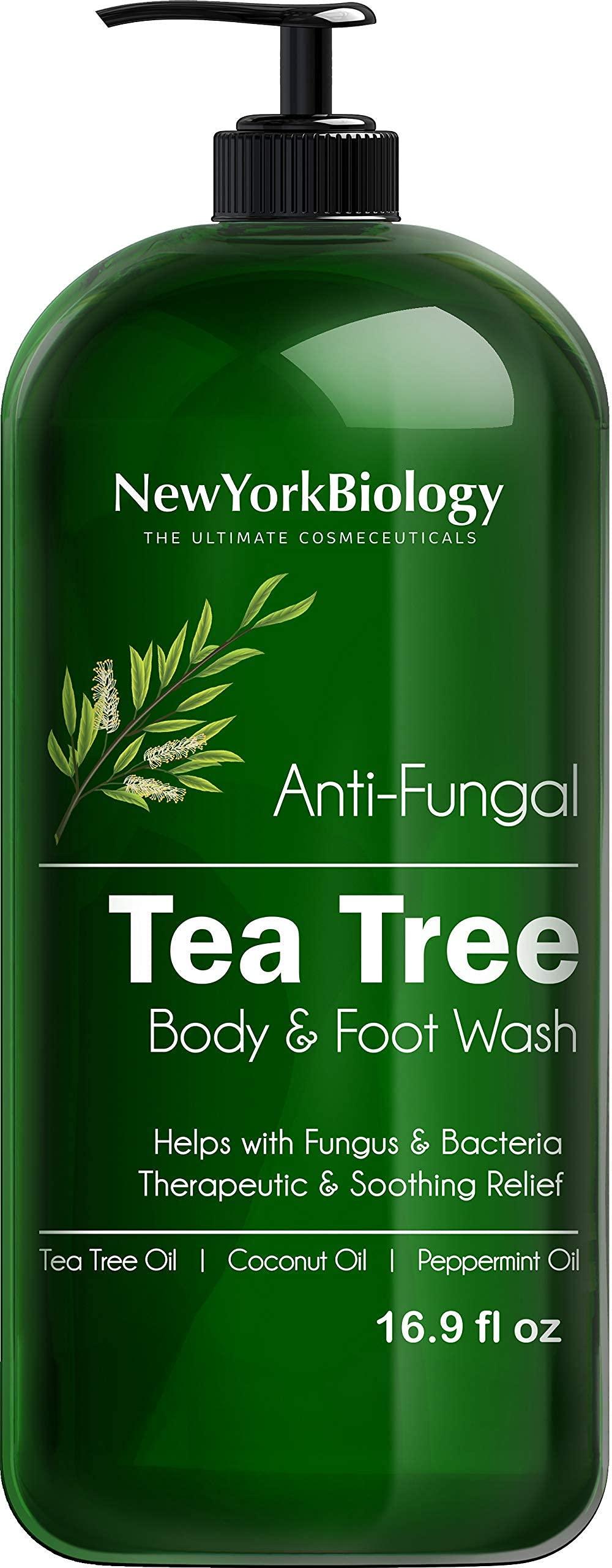 NEW YORK BIOLOGY THE ULTIMATE COSMECEUTICALS New York Biology Tea Tree Body Wash with Tea Tree Mint Body Wash for Men and Women - Helps Jock Itch & Itchy Skin, Nail Fungus, Athletes Foot, Eczema & Body Odor, Ringworms – 16 Fl Oz