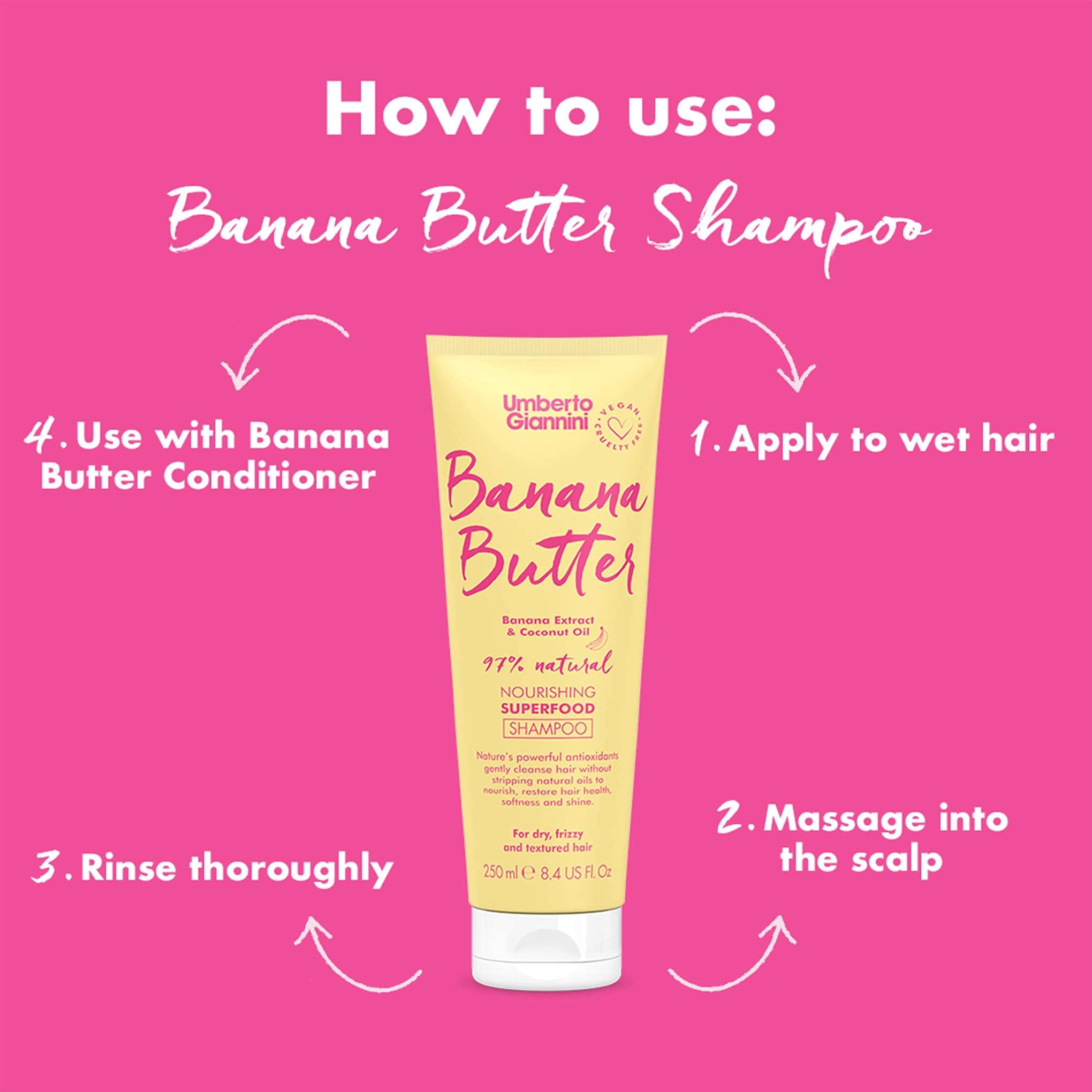 Umberto Giannini Umberto Giannini Banana Butter Nourishing Superfood Shampoo & Conditioner Set, Vegan & Cruelty Free Moisturising Formula for Dry, Textured or Frizzy Hair