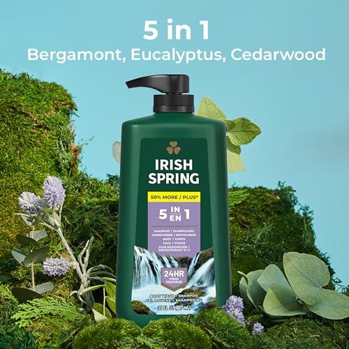 Irish Spring Irish Spring 5 in 1 Body Wash for Men, Men\'s Body Wash, Smell Fresh and Clean for 24 Hours, Conditions and Cleans Body, Face, and Hair, Made with Biodegradable Ingredients, 30 Oz Pump