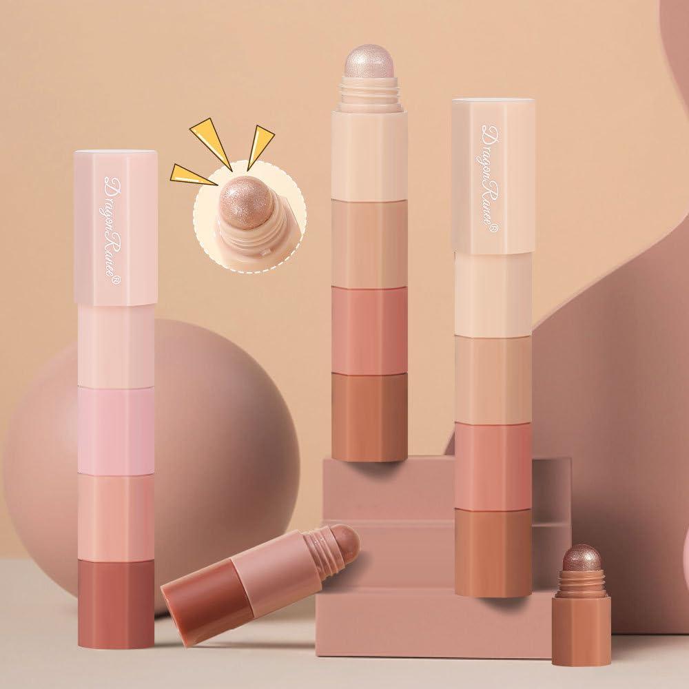 Blopuivo Blopuivo 4-in-1 Nude Cream Eyeshadow Stick,Matte Eye Shadow Face & Eye Highlighter Pen Matte Nude Eye Makeup, Highly Pigmented Eyeshadow (B)