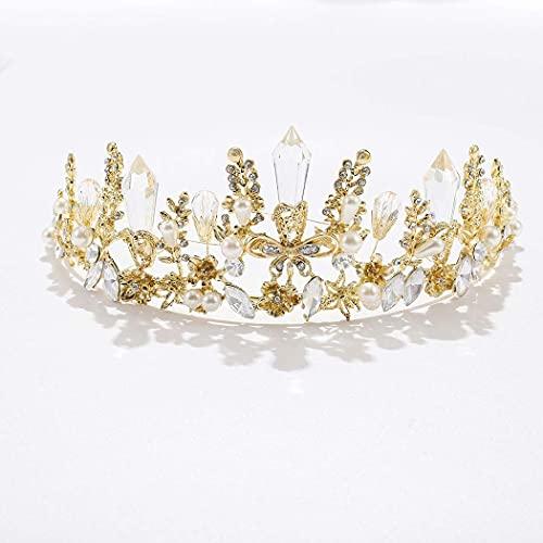 Fairyu Fairyu Gold Baroque Queen Crown Rhinestone Pearl Bride Tiaras and Crown Wedding Hairpieces for Women and Girls