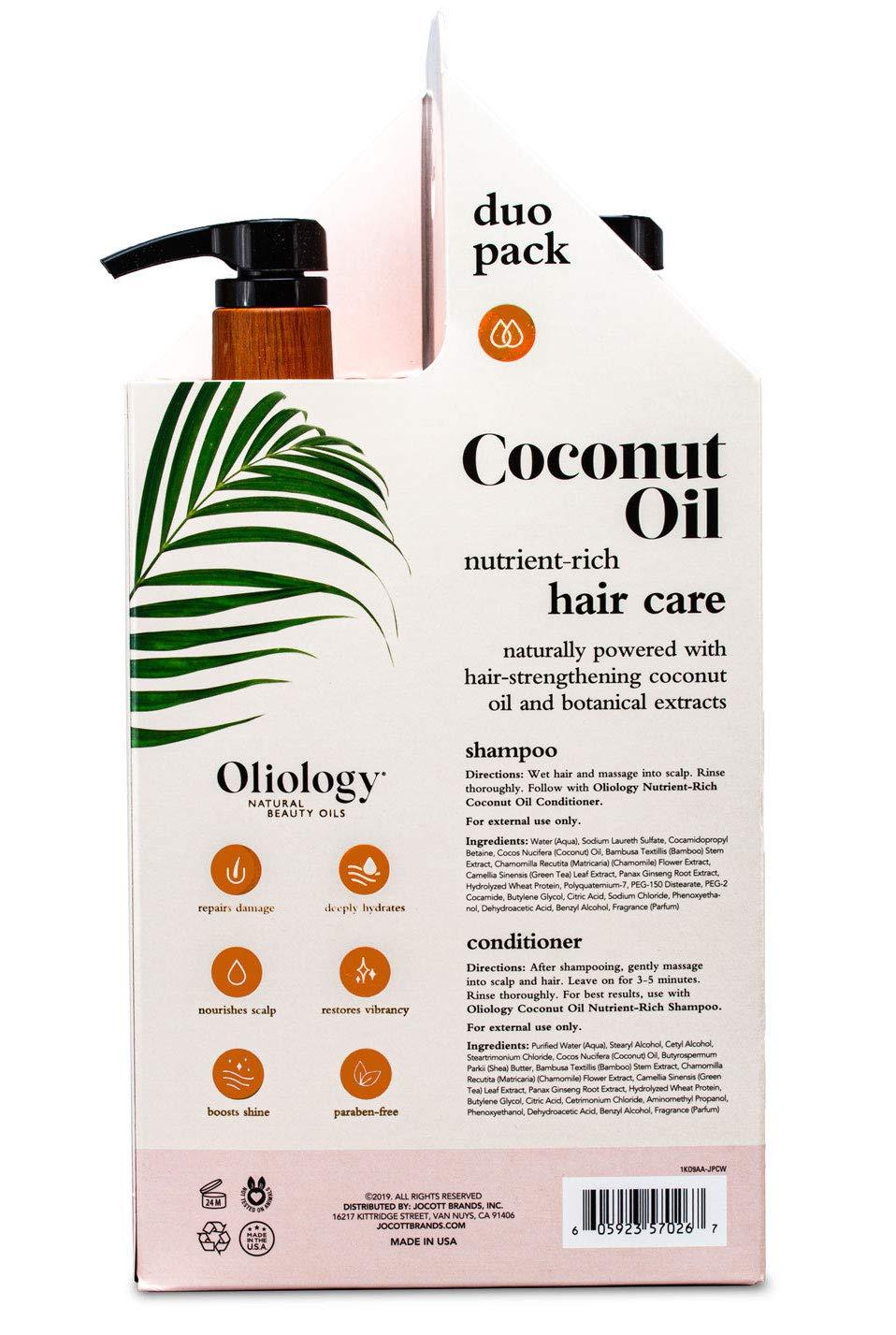 Oliology Oliology Nutrient Rich Coconut Oil Shampoo & Conditioner Combo Pack - Helps Restore Damaged Hair | Provides Intense Shine | Moisturizing | Made in USA, Cruelty Free & Paraben Free (32oz)
