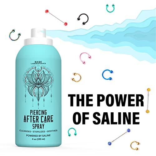 BASE LABORATORIES BASE LABORATORIES Piercing Aftercare Spray 4oz | Saline Spray for Piercings | Ear Piercing Cleaner | Saline Solution for Piercings | Keloid Bump Removal for Ears, Belly Nose Piercings - 2PK