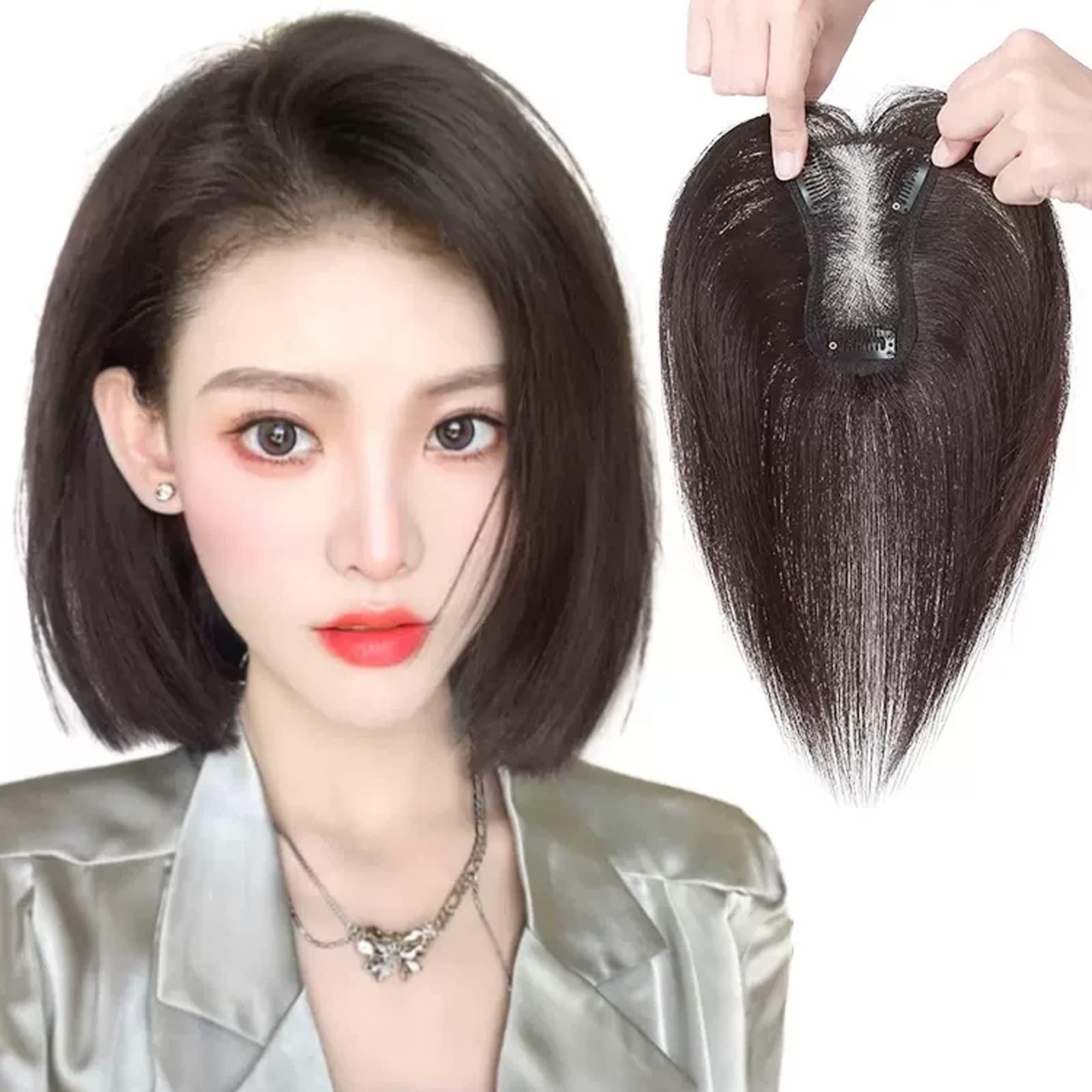 HIHELO HIHELO Women\'s Wig Wig Girls Head Patch White Hair Real Hair Thin Fluffy Increase Hair Volume Wig Piece Wigs Hair (Color : 13-(8-12) 30CM-black)