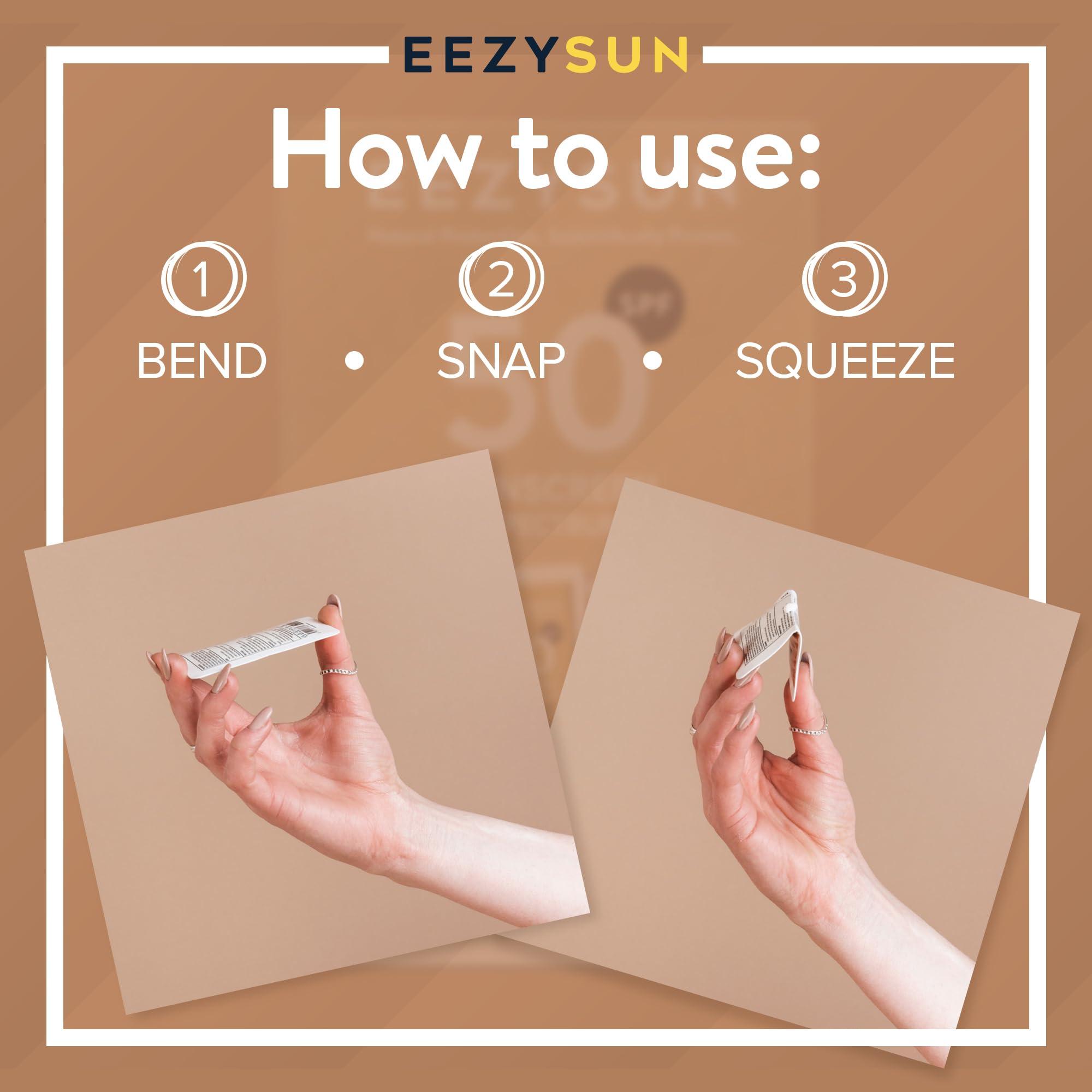 EEZYSUN EEZYSUN Mineral SPF 50 Mini Sunscreen Travel Size Snap Packets - Infused with Aloe Vera, Vegan & Reef-Safe, Broad Spectrum, Non-Oily & Natural with UVA/UVB Protection, 10 Packets x 0.27 FL OZ