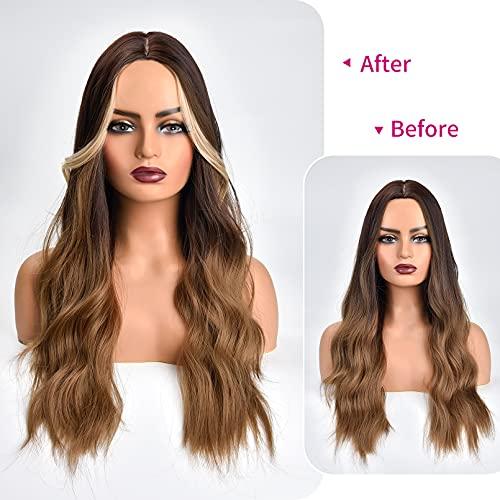 REECHO REECHO Long Side Air Bangs, Wavy Curly Clip in Curtain Bangs Front Side Bangs Face-Framing Highlights for Women Daily Use 2 PCS Set Long Temples-Black Brown