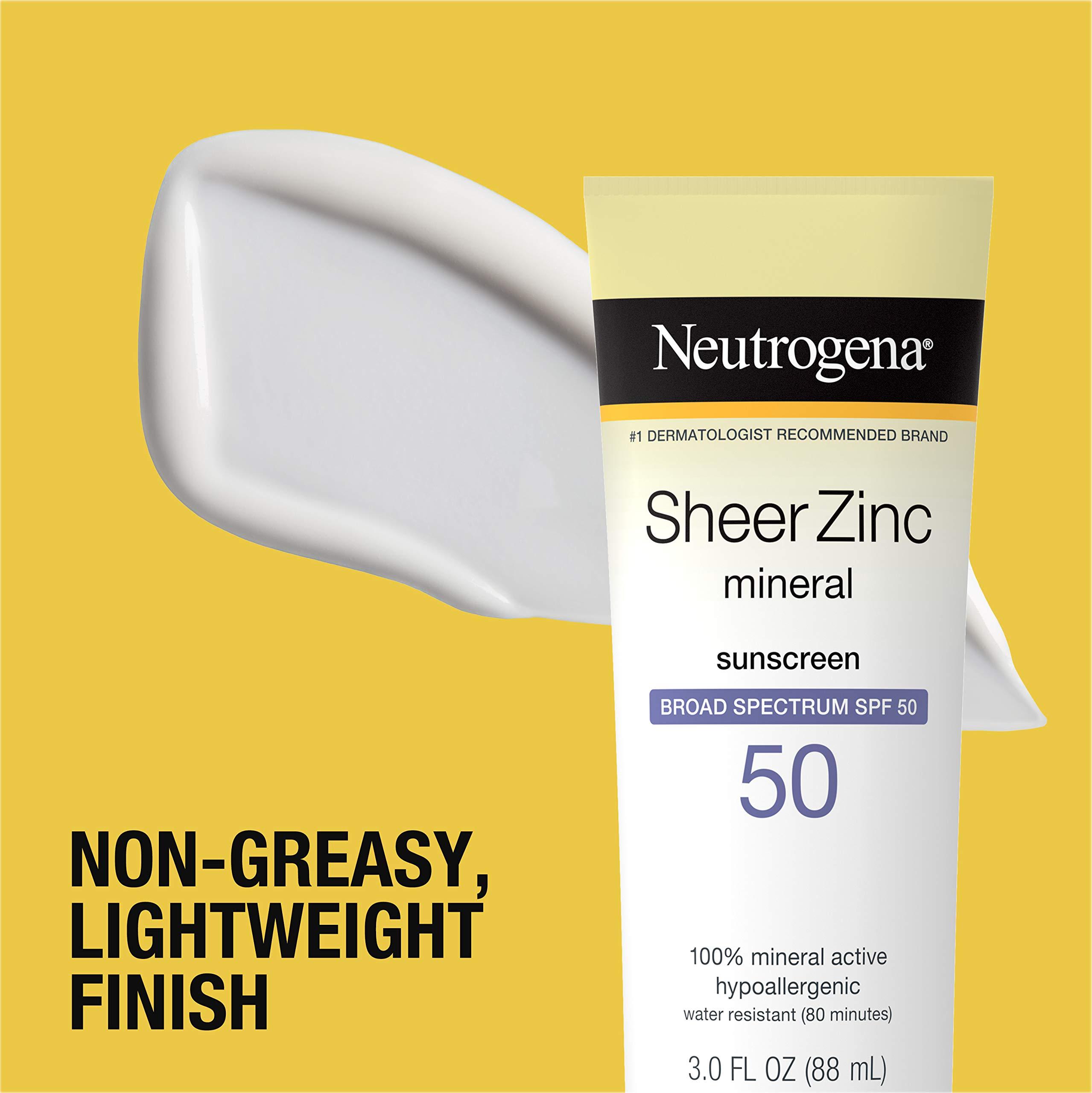 Neutrogena Neutrogena Sheer Zinc Oxide Dry-Touch Sunscreen Lotion with Broad Spectrum SPF 50, Water-Resistant, Hypoallergenic & Non-Greasy Mineral Sunscreen, 3 fl. oz