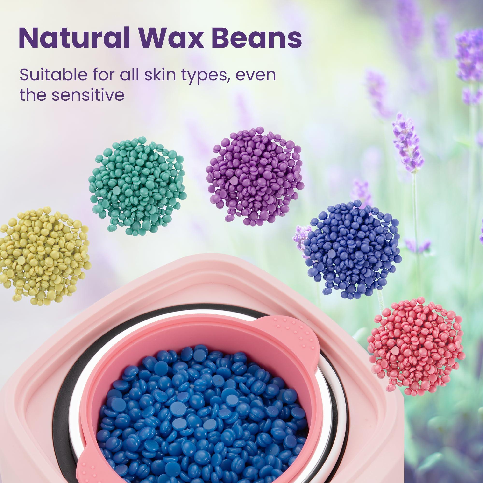 Sunvivi Sunvivi Wax Kit Digital Hair Removal Waxing Kit for Women & Men, Hot Wax Warmer Pot with 5 Bag Hard Wax Beads, Wax Melt Warmer Kit for Full Body, Legs, Face, Bikini,Sensitive skin, Pink