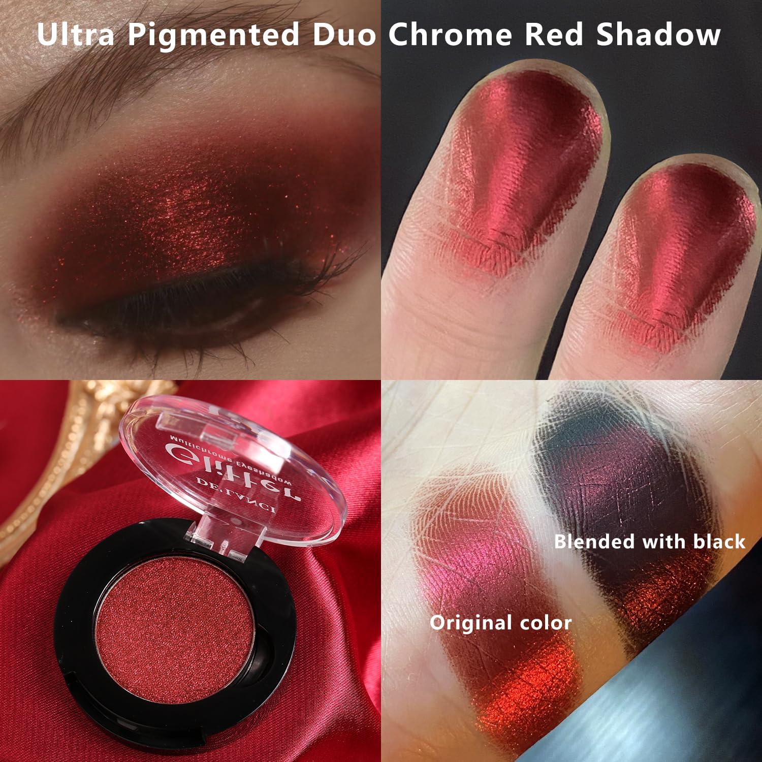 Afflano Afflano Multichrome Green Red Eyeshadow 2Pcs., Highly Pigmented Multichrome Eyeshadow Palette, Color Changing Forest Green Glitter Eyeshadow, Dark Red Makeup Eye Shadow, Multi-Dimensional Eyes Look