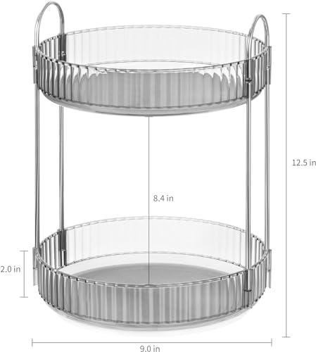 HBlife HBlife 360 Rotating Makeup Organizer, 2 Tier Spinning Perfume Skincare Organizer Large Capacity Cosmetic Storage for Bathroom, Vanity, Countertop, Grey