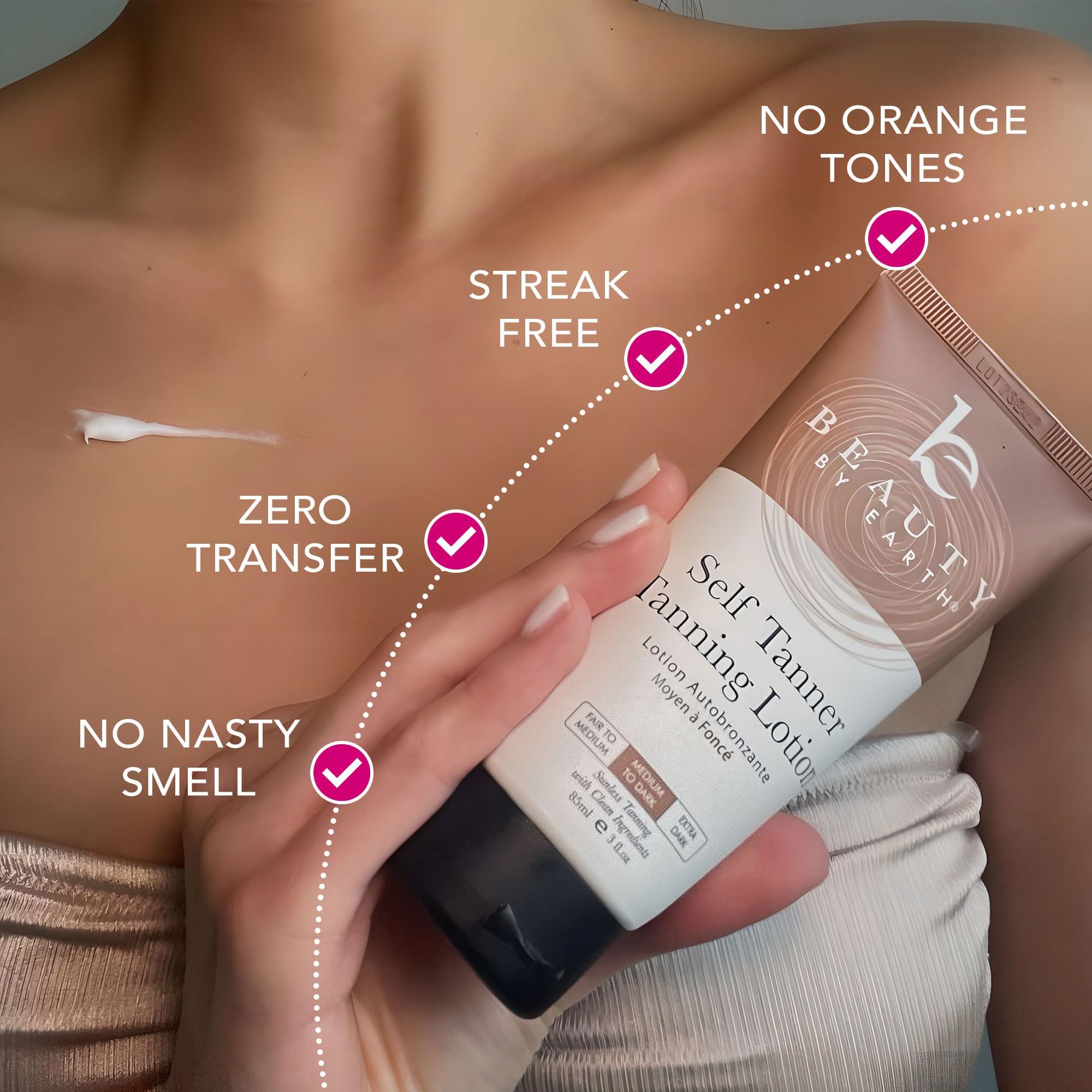 Beauty by Earth Tanning Lotion Self Tanner - USA Made with Natural & Organic Ingredients, Travel Size Self Tan Lotion, Non Toxic Gradual Tanning Moisturizer, Sunless Tanner for Fake Tan for Women & Men