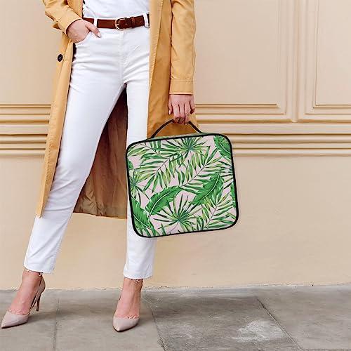 QsirBC QsirBC Makeup Train Case with Adjustable Dividers, Portable Make Up Bag for Women, Toiletry Bag for Men with Waterproof Brush Cover, Palm Tree Leaves Travel Makeup Organizer Makeup Box