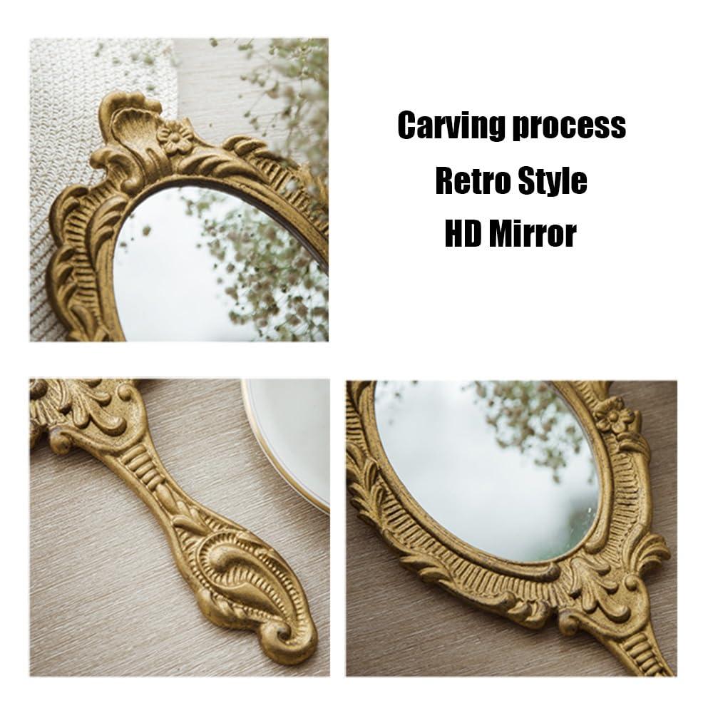 APLUSH APLUSH Gold Oval Vintage Hand Mirror, Wall Mirror Decorative Metal Mirror, Portable Handheld Mirror with Handle(A)