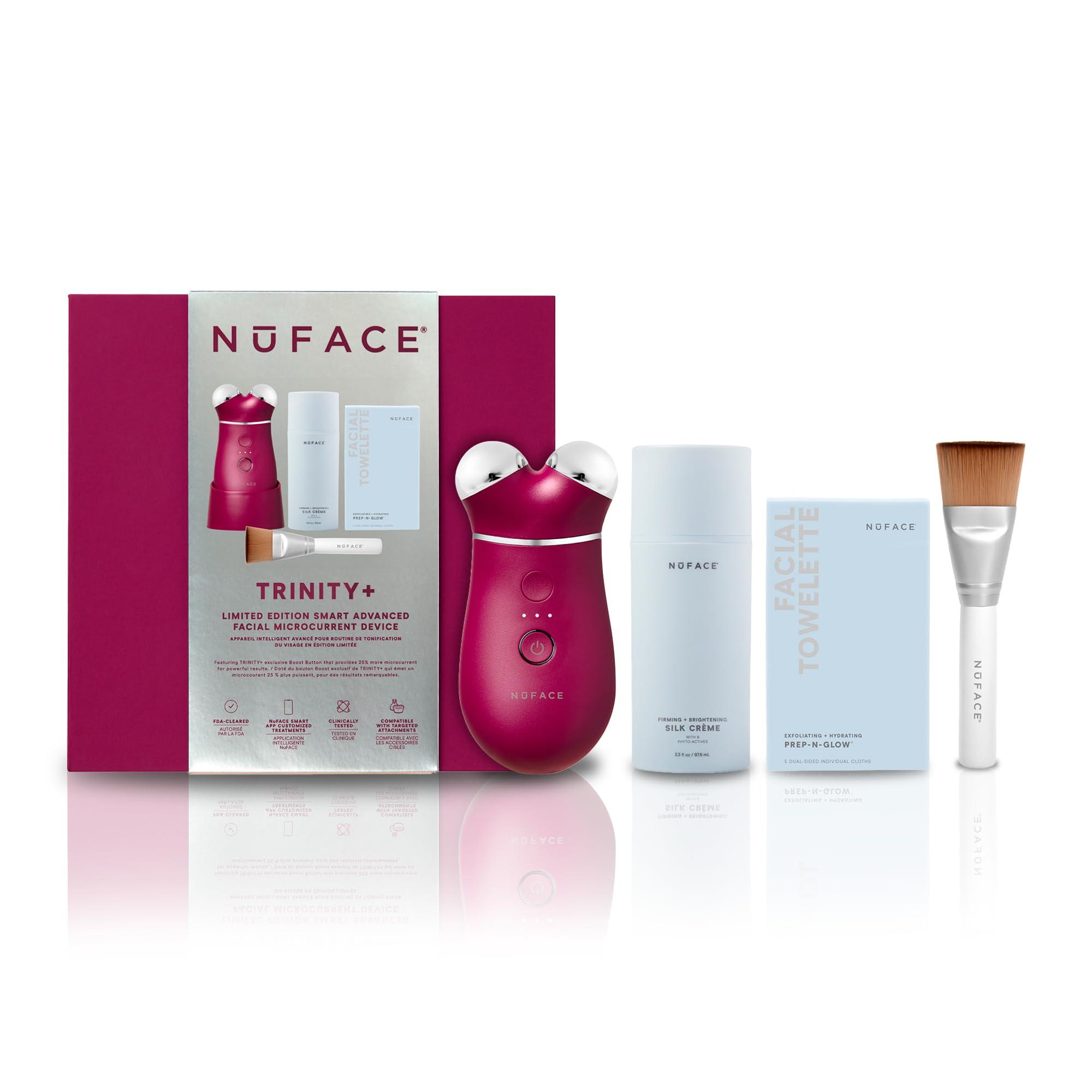 NuFACE NuFACE TRINITY+ Microcurrent Facial Device Kit - Limited Edition FDA Cleared Face Massager Device + Microcurrent Gel Activator, Cleansing Wipes & Brush - Velvet Rose