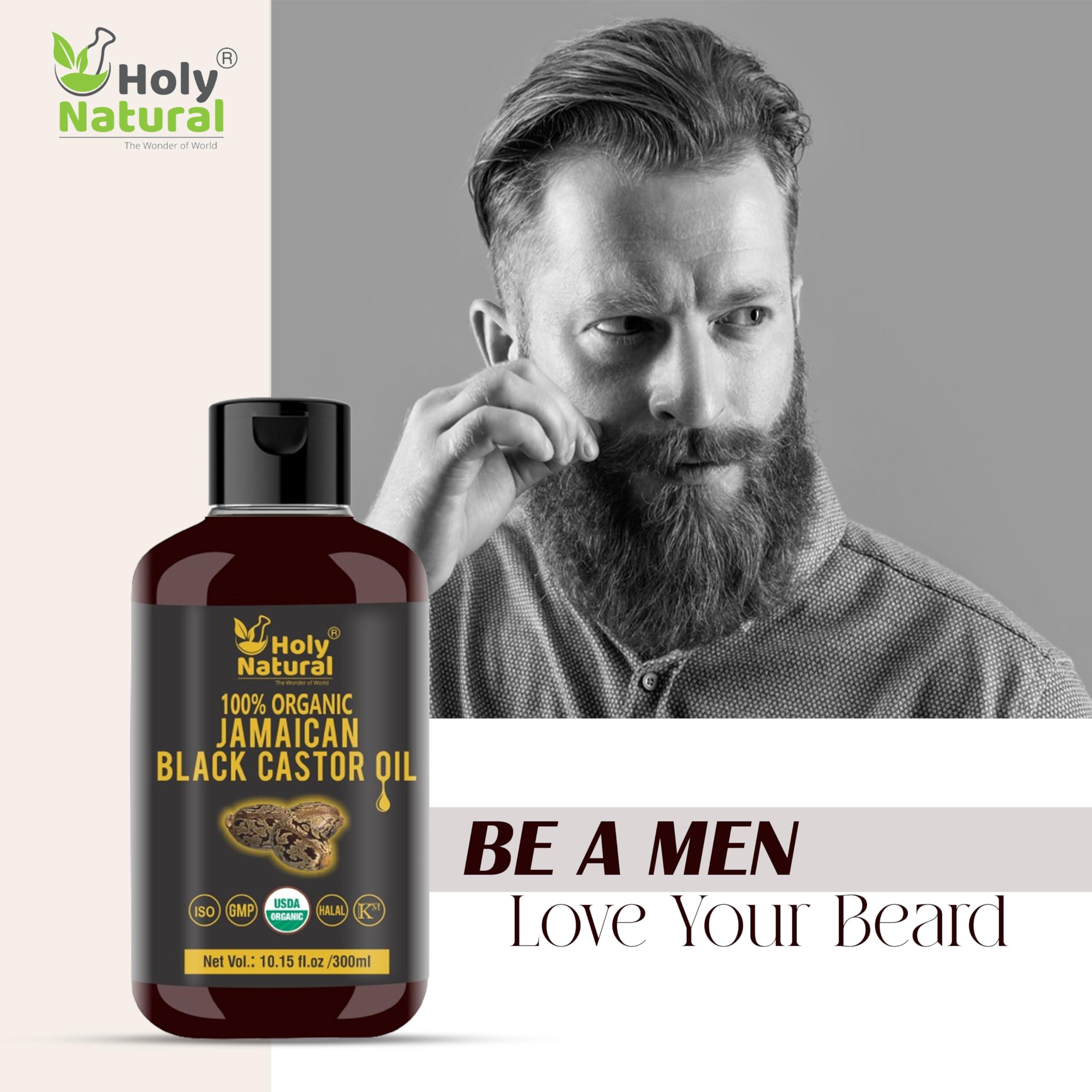 Holy Natural - The Wonder of World Organic Jamaican black Castor Oil (10.15 fl oz) USDA Certified, Traditional Handmade with Typical and Traditional roasted castor beans smell ,100% Pure black Castor Oil (No Additive, Non GMO)