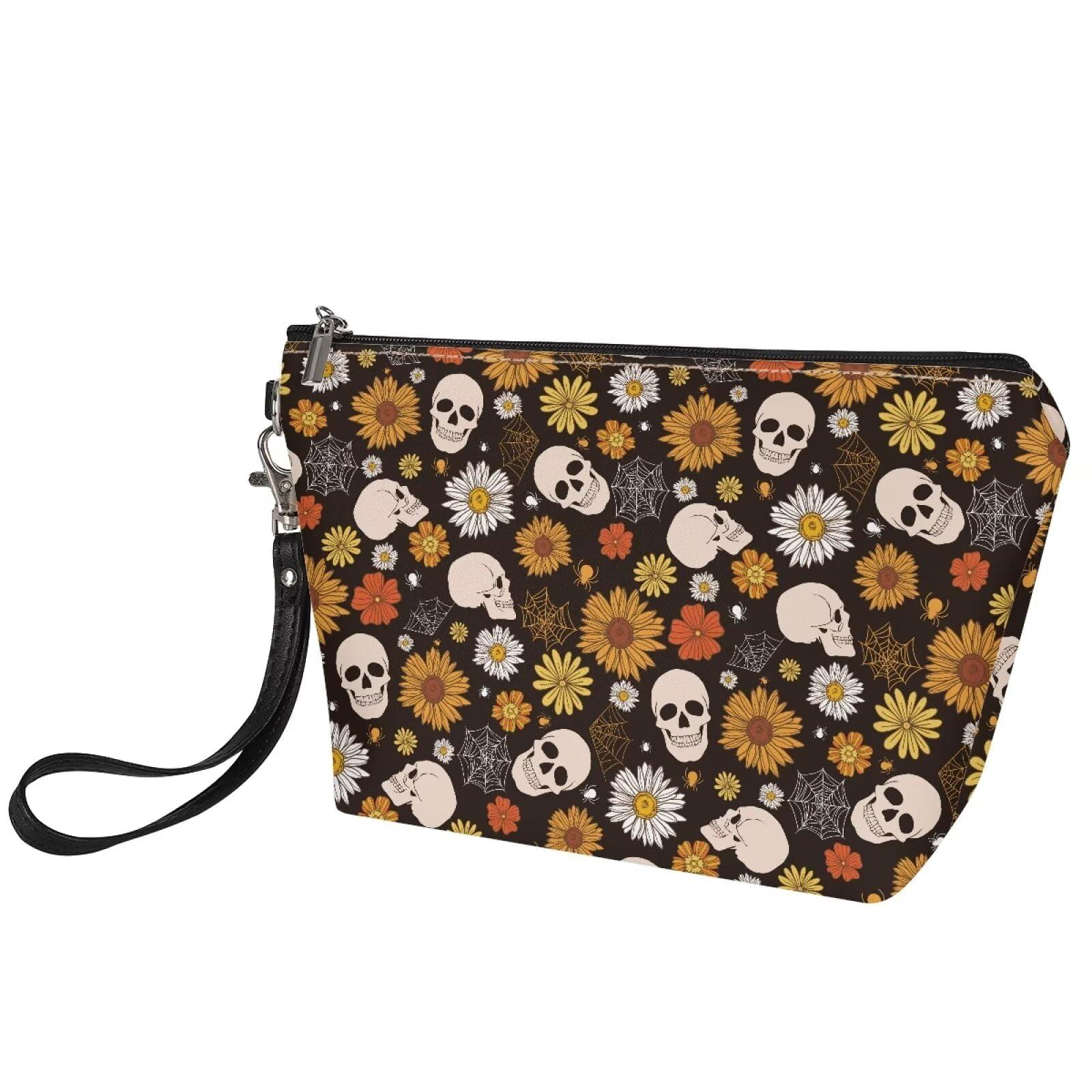 FOR U DESIGNS FOR U DESIGNS Skull Makeup Bag Gothic Style Halloween Gifts Slim Foldable Makeup Bag Organizer Cosmetic Bag for Men Compact Travel Toiletry Bag Lightweight Pouch