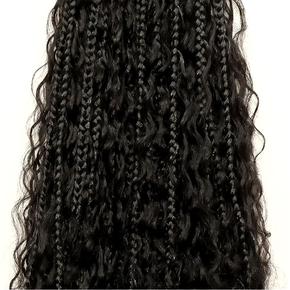 YOUNG BEAUTY Crochet Human Hair Boho Box Braids with Human Hair Curls Pre-looped Crochet Braids Synthetic Braids with Human Hair Curly for Black Women 30inch 1Pack 40Strands