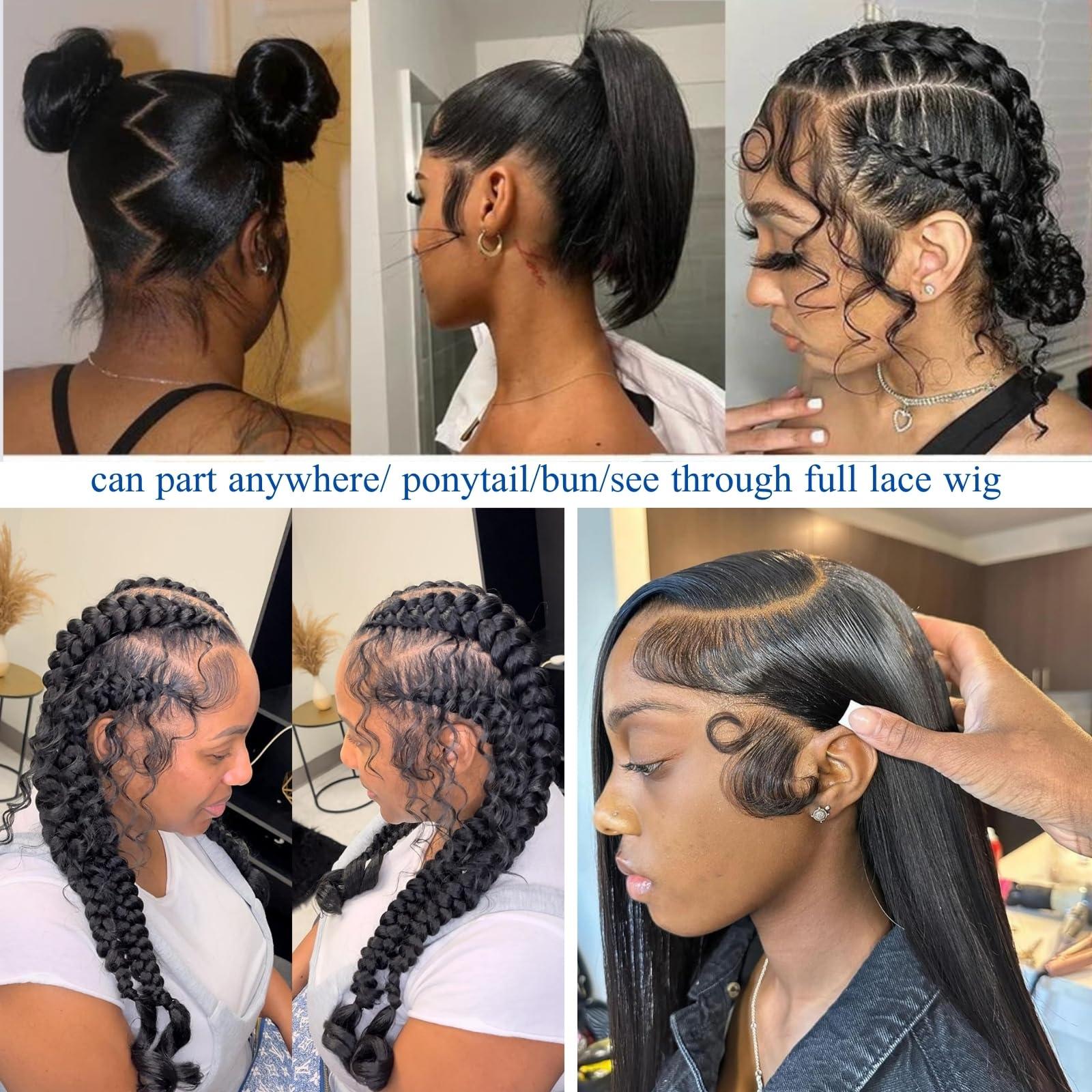 HERMOUS HERMOUS Full Lace Human Hair Wigs HD Transparent Lace Pre Plucked Handmade Whole Head Part Anywhere Lace Wig 180% Density Straight 12A Brazilian Virgin Remy Hair 12 Inch Natural Black