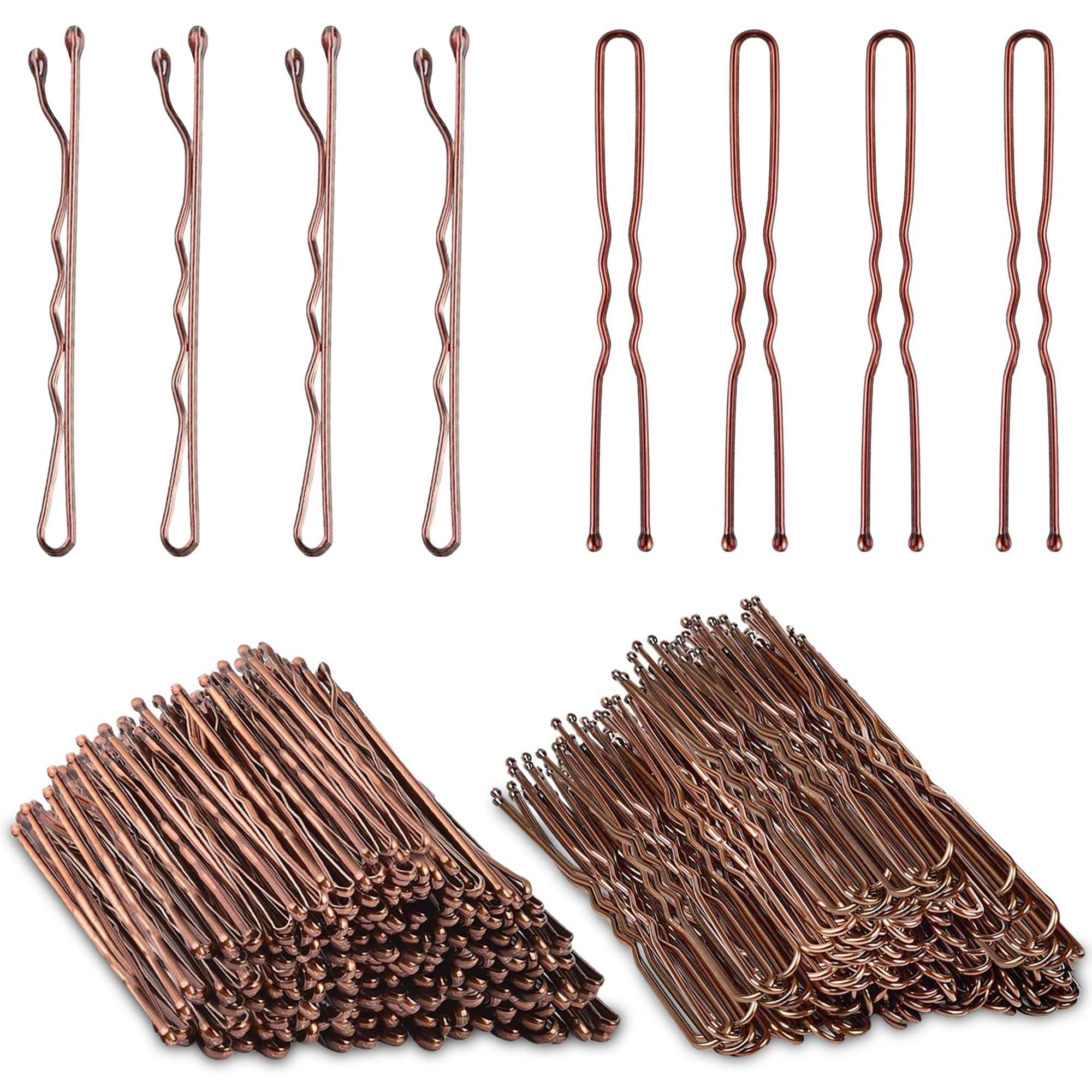 AITRAI AITRAI 200PCS Brown Bobby Pins and U-shaped Hair Pins Set with Box, 2.4 Inch