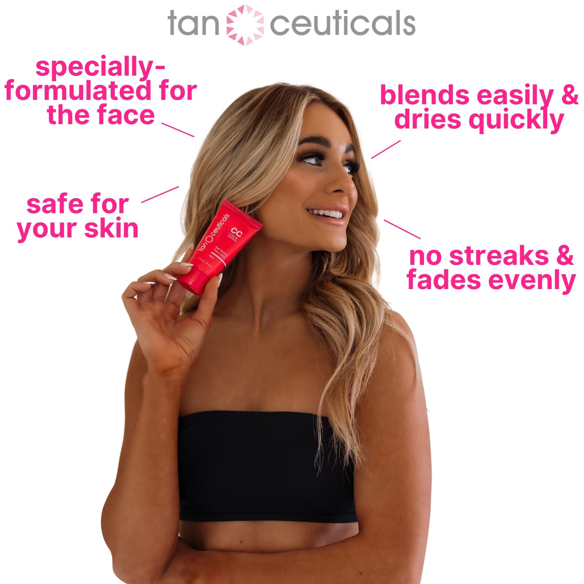 Tanceuticals Tanceuticals Facial Self Tanner - Self Tanning Lotion for Face Gives Natural, Long Lasting Sunless Tan - Fresh Coconut Scent - Wont Clog Pores or Cause Acne - Easy to Apply - 1.7 oz (Dark)