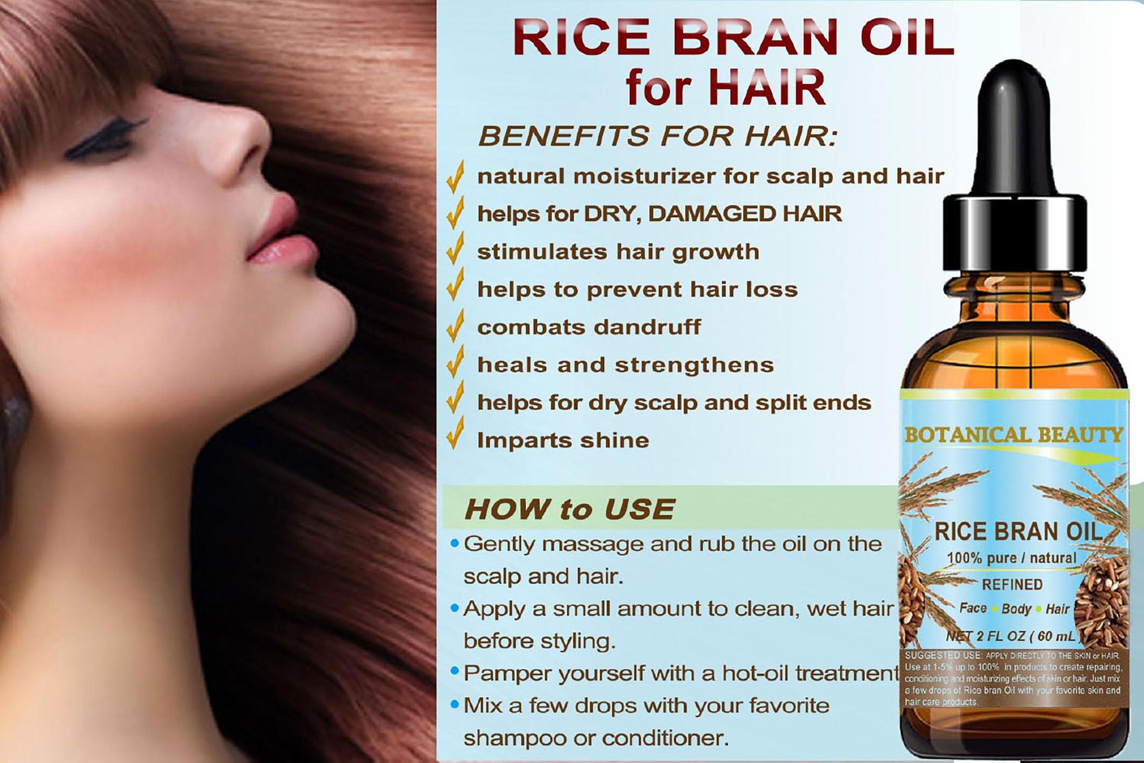 Botanical Beauty RICE BRAN OIL 100% Pure Natural Refined Undiluted Cold Pressed Carrier Oil for Face, Skin, Body, Hair, Massage, Nails. 2 Fl. oz - 60 ml by Botanical Beauty