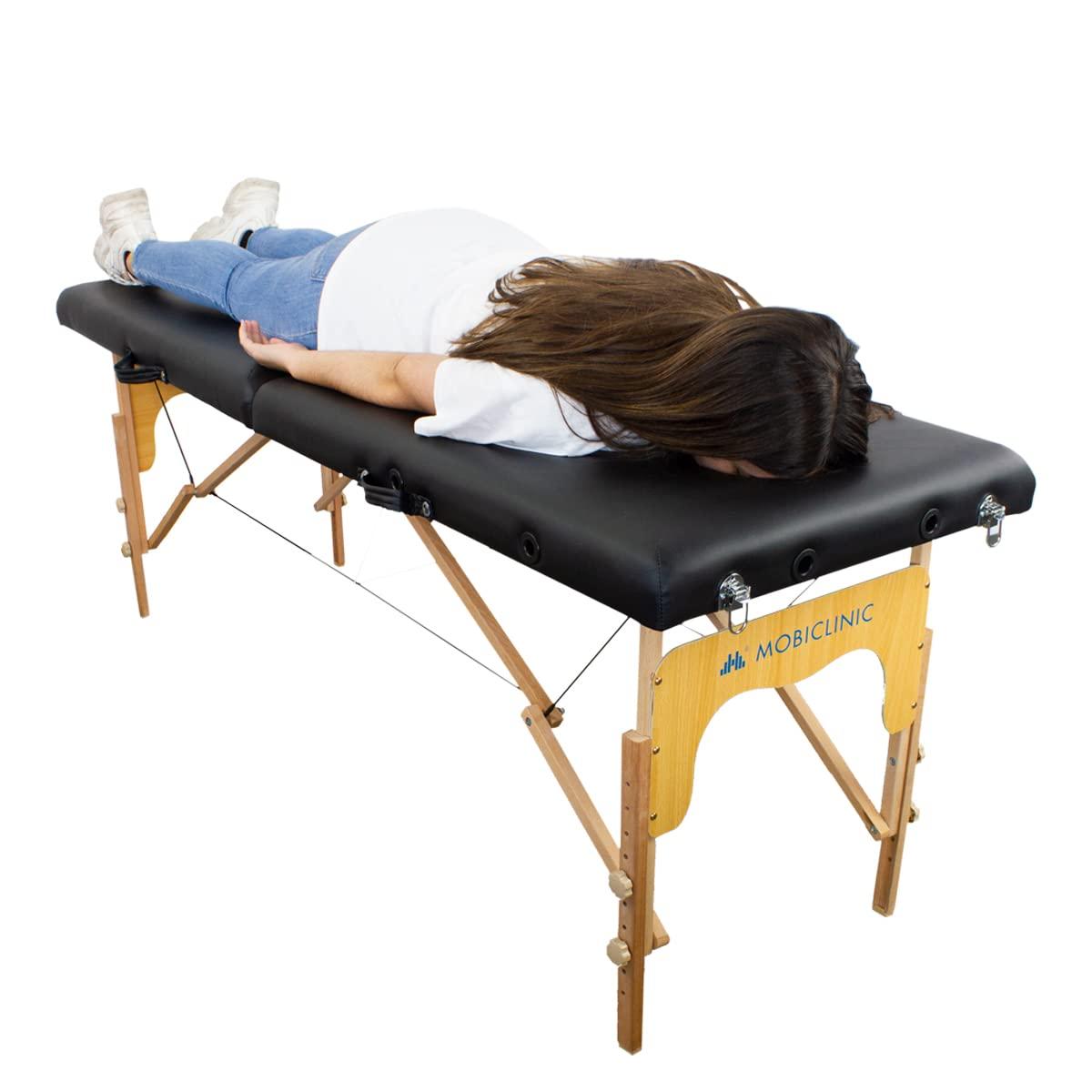 Mobiclinic Mobiclinic, Folding Massage Table, CM-01 Basic, Massage Table, Professional Massage Table, Portable, Wood, 2 Bodies, Spanish Brand, Adjustable, 180 x 60 cm, Black