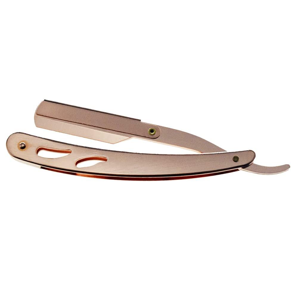 Sicastar Stainless Steel Straight Edge Barber Shaving Razor Sicastar® Folding Straight Razor Single Edge Replaceable Blades fit for All of Double Edge Razor Blades (Rose Gold)
