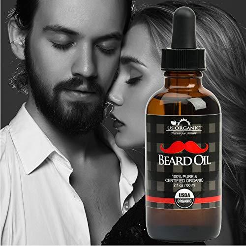 US Organic US Organic Beard Oil, 100% Pure, USDA Certified, Softens, shine, moisturizes, Amber Glass Bottle with Eye Dropper, 2 Ounce