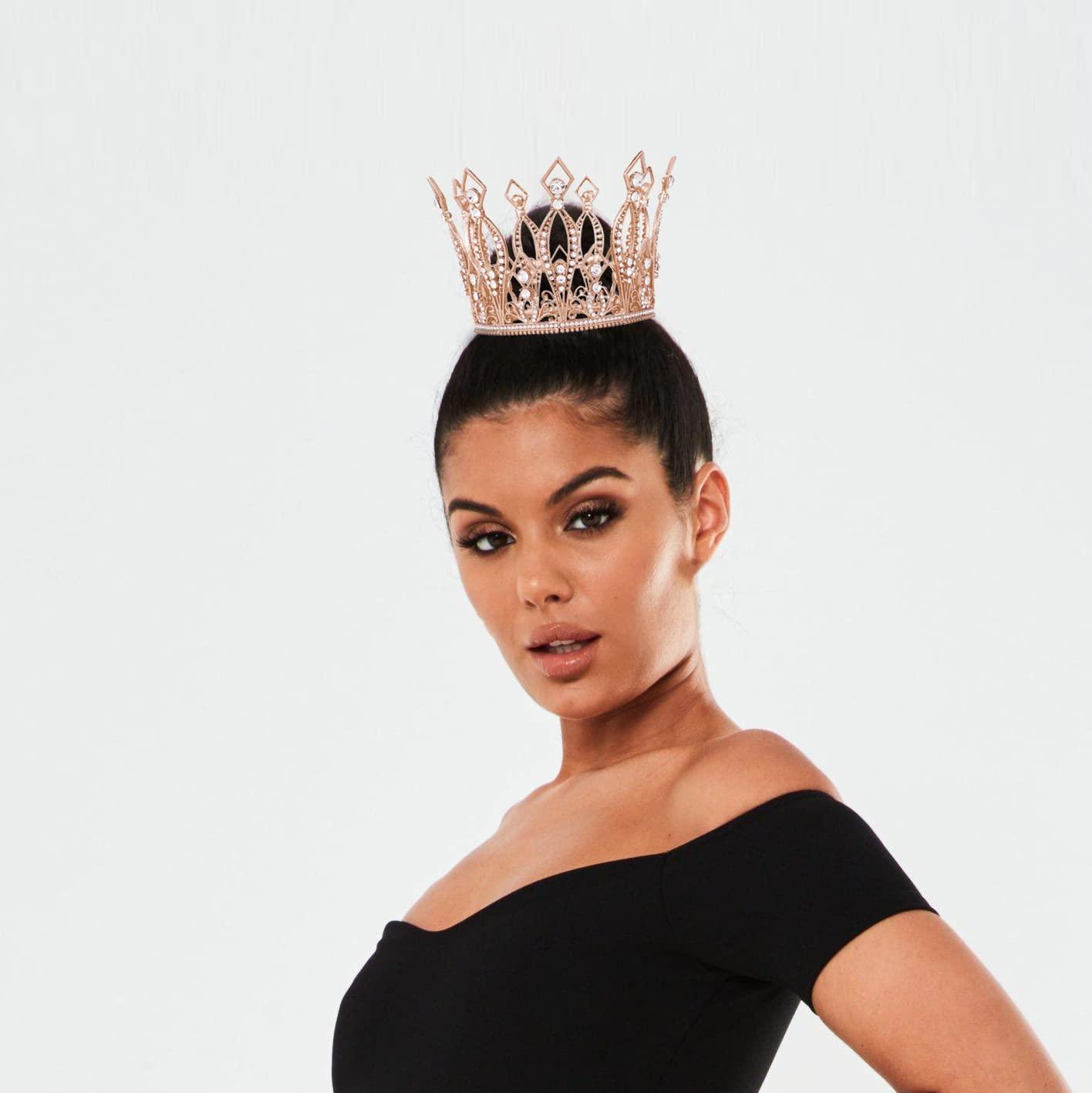 Vofler Crown Cake Topper, Vofler Rose Gold Tall Tiara Glinda The Good Witch Costume Women Wizard Crystal Decoration for Queen Lady Bride Princess Birthday Wedding Pageant Prom Homecoming Halloween Party