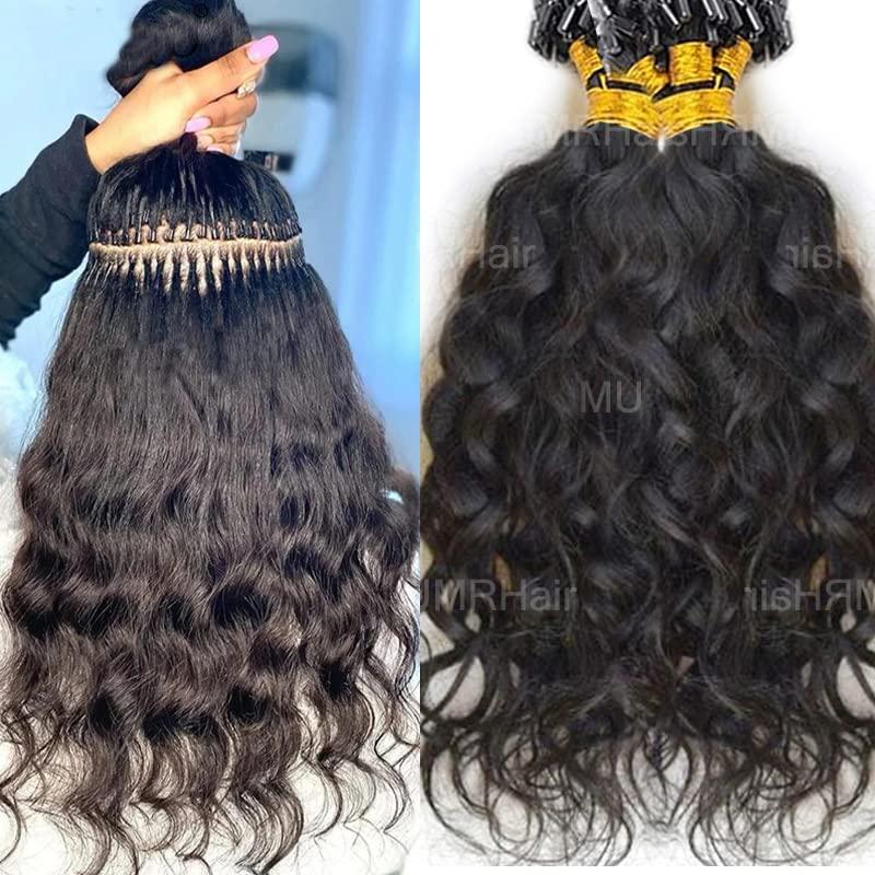UMRHair 20inch Micro Link Hair Extensions Real Human Hair Water Wave 200g 200strands Microlink Human Hair Extension for Black Women Beaded Invisilable Micro Ring Extension Natural Black