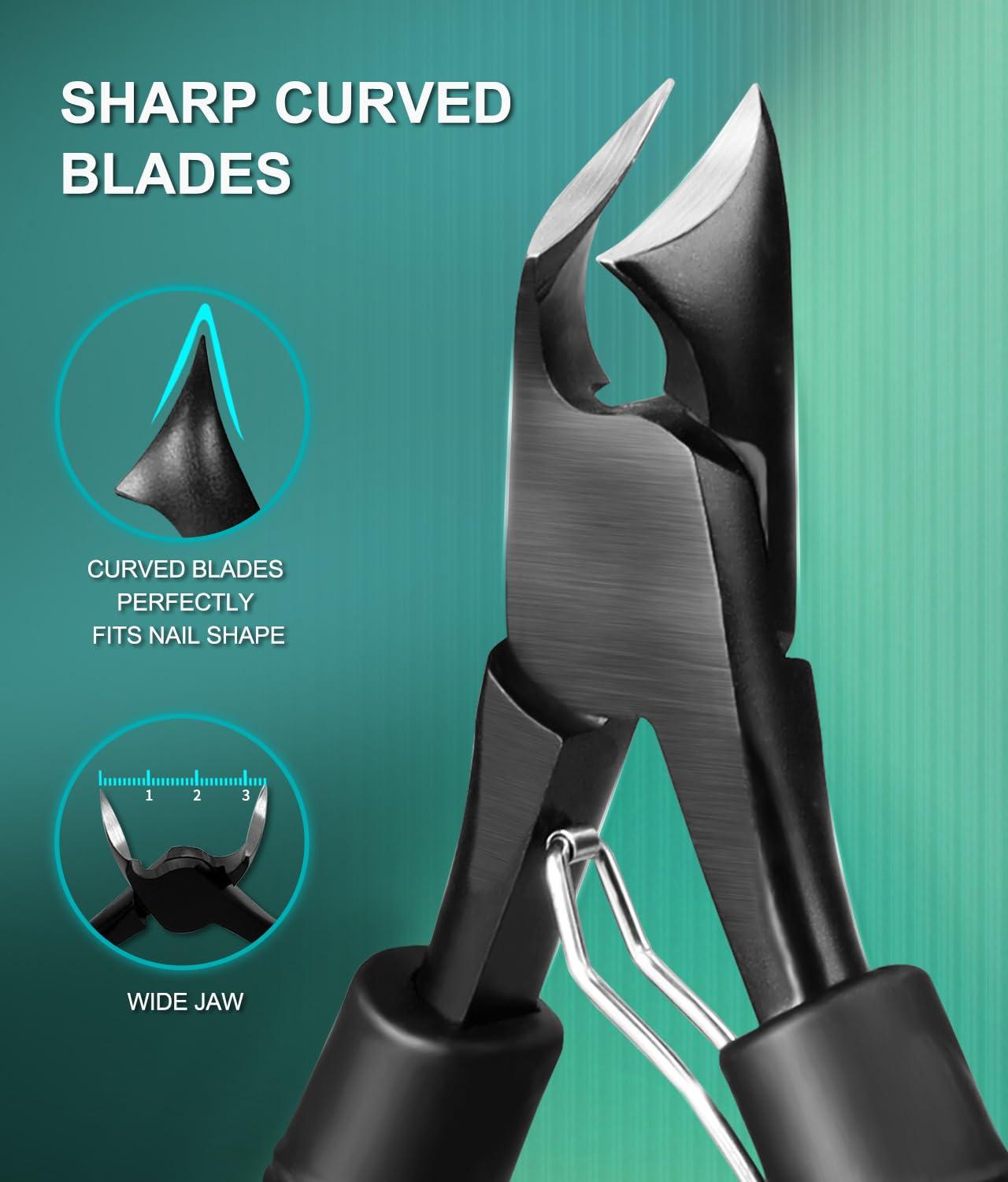 YDDMAX Thick Toenail Clippers Thick Nails Wide Jaw Podiatrist Ingrown Toenail Tool Kit for Men & Seniors, Professional Sharp Heavy Duty Nail Cutter Set Bamboo Shape Handle Toenails Trimmer Toe Nail Clippers