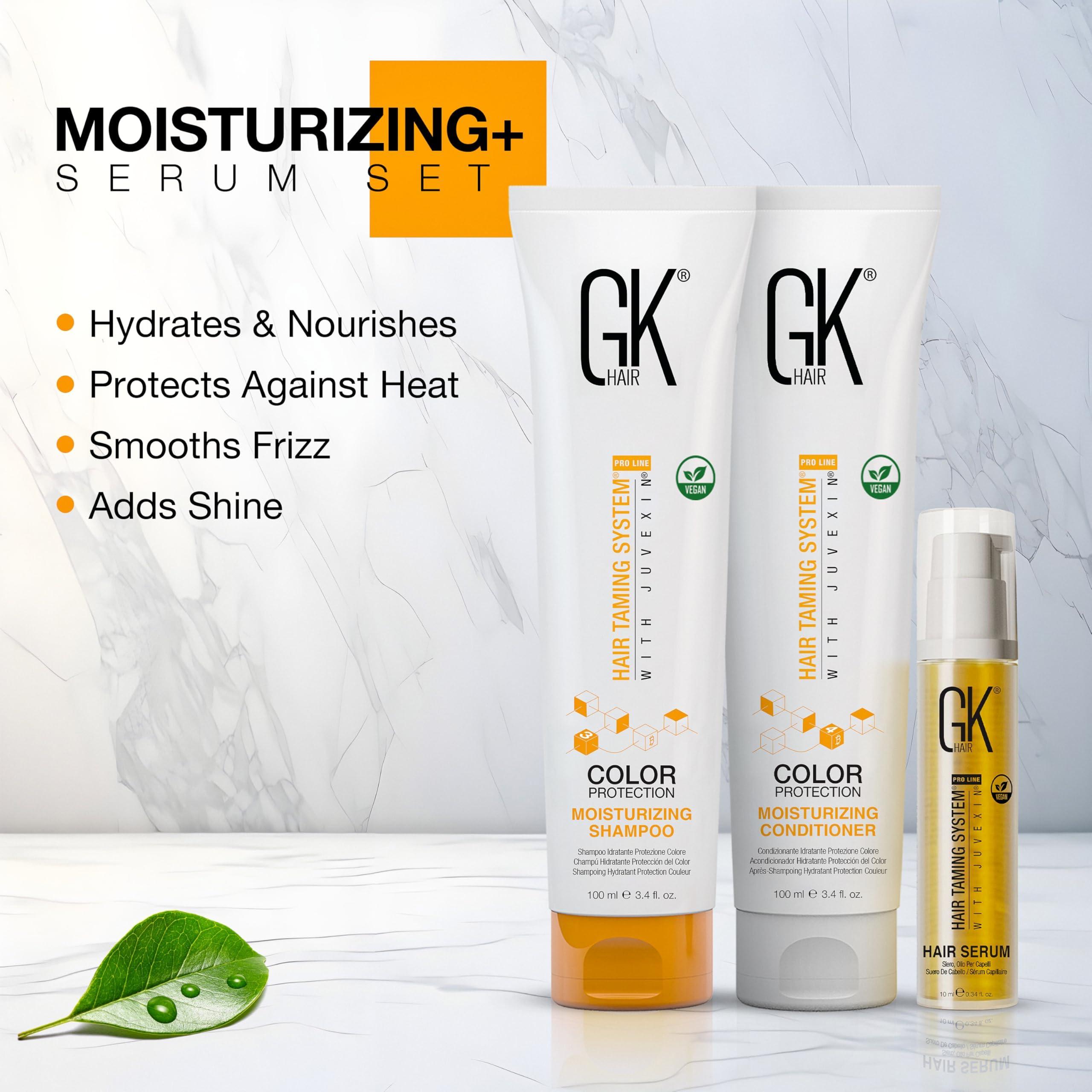 GK HAIR GK HAIR Global Keratin Moisturizing Shampoo and Conditioner Set 100ml I ThermalStyleHer - 100ml/3.4oz I Organic Argan Oil Hair Serum For Frizz Control Dry Damage Hair Repair 10ml