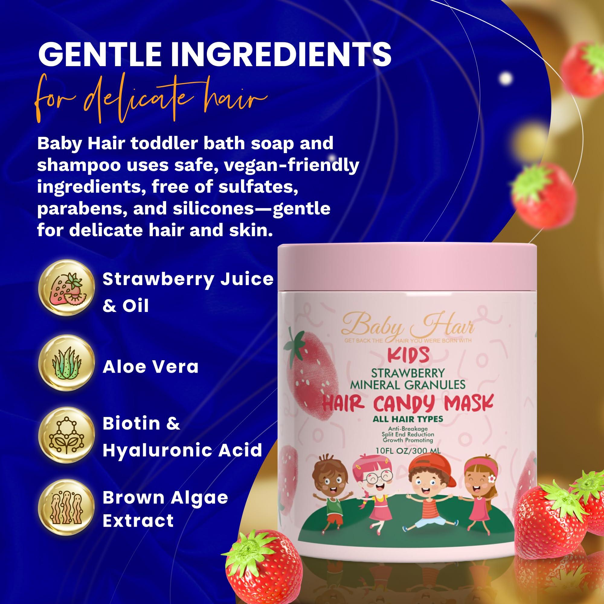 BABY HAIR Baby Hair - Strawberry Mineral Hair Candy Mask, Sulfate-Free Kids Hair Conditioner Mask, Hair Mask with Strawberry Oil, Camellia Oil, and Biotin, 10 fl.oz.