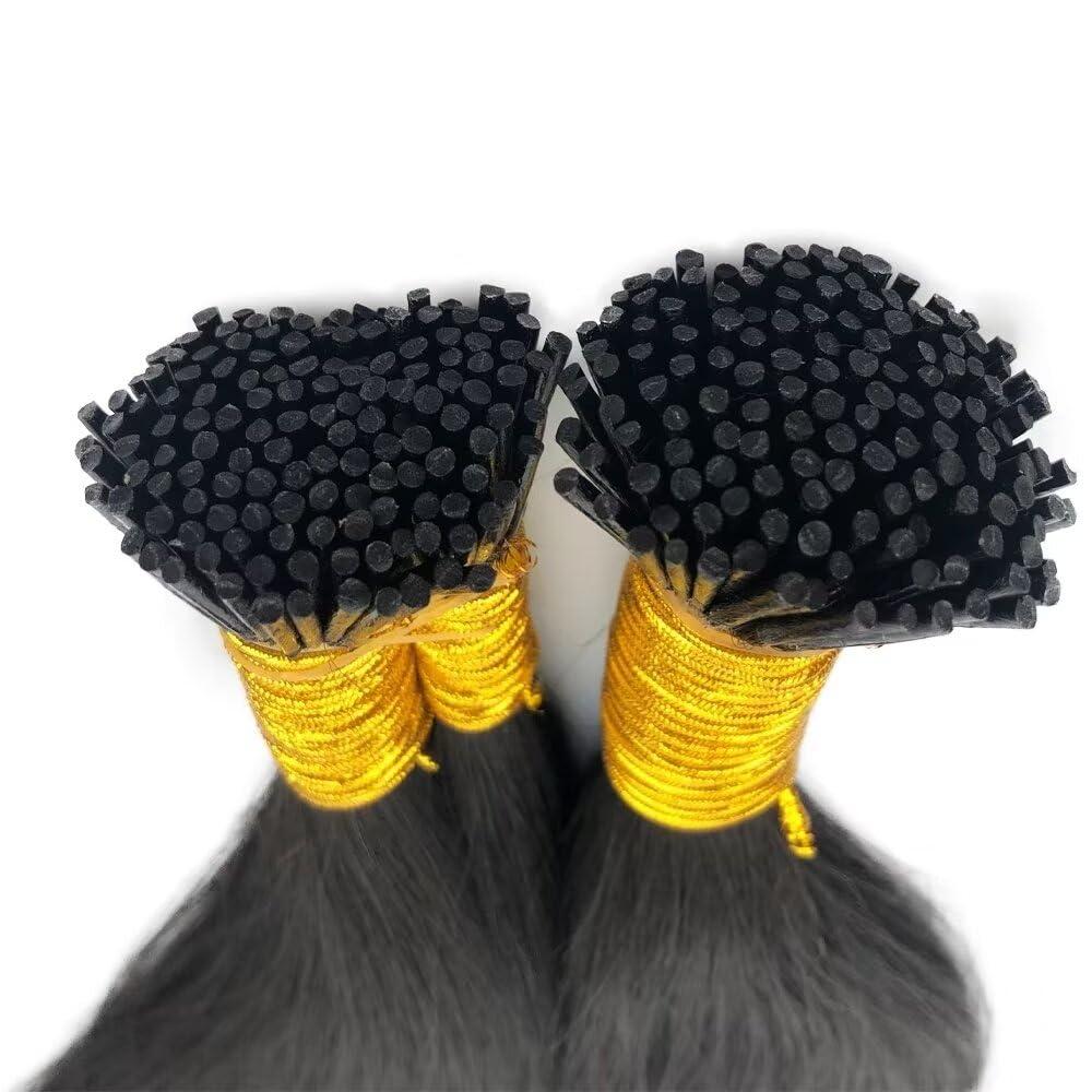 Beayhal I Tip Hair Extensions Human Hair 100g 100 Strands Straight Itip Extensions Pre Bonded Straight Stick Fusion Human Hair I Tip Extensions for Women 28Inch