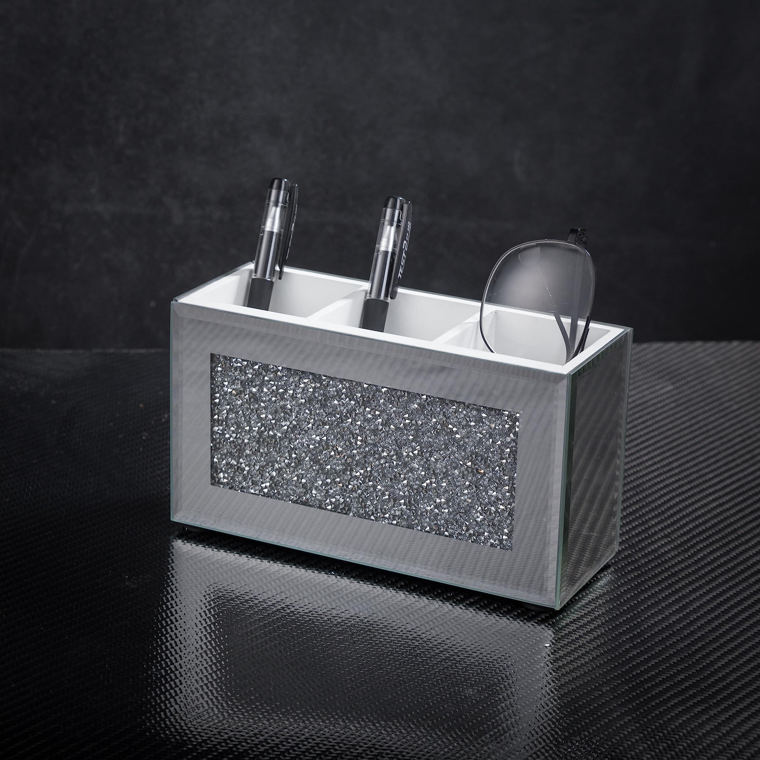 Vuidding Glitter Silver Mirror Diamond Filled Makeup Brush Holder