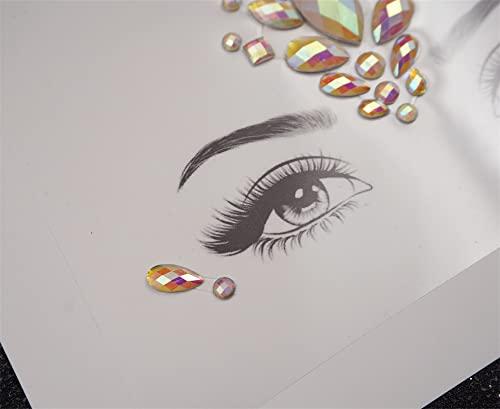 Topz glow in the dark face tattoos face jewels rave makeup face gems temporary tattoo fluorescence face crystals rhinestone sticker for new year pool dance party(tp343 flower)