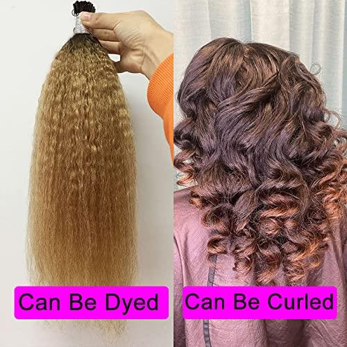 UMRHair 12inch I Tip Human Hair Kinky Straight Pre Bonded Keratin Stick In Hair Extensions 70g 100strands Cold Fusion I Tip Hair Extensions Real Hair Beaded Extension Brazilian Remy Human Hair