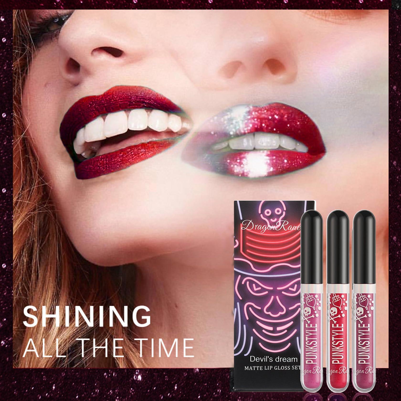 NVLEPTAP NVLEPTAP 3PCS Liquid Glitter Lipstick Glitter Lip Gloss Set,Diamond Shimmer Matte Lipstick Set Long Lasting High Pigment Glitter Lip Stick Kit Lip Gloss Set Halloween Makeup Gift - Set C
