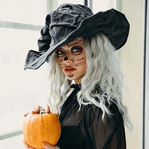 FATHER.SON 4 Pack Halloween Face Tattoo, Day of the Dead Sugar Skull Temporary Tattoos Makeup Kit for Men and Women Halloween Costume