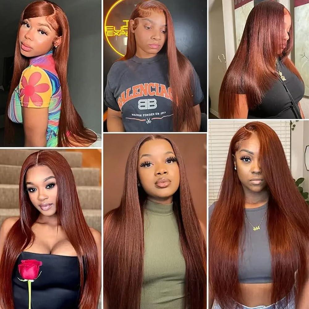 HuxoWax 30 32 34 Inch Copper Red Bundles Color #33 Straight Human Hair Bundles Brazilian Virgin Hair 3 Bundles Copper Brown Straight Bundles Human Hair Reddish Brown Bundles Hair Weave