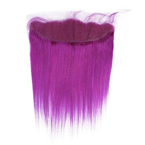 Generic New Color Purple Silky Straight Human Hair Weaves With Free Middle Three Part Frontal 13x4 Unprocessed 9A Ear To Ear Frontal With Hair Extensions 3Bundles 4Pcs/Lot (14 14 14+12 inch frontal)